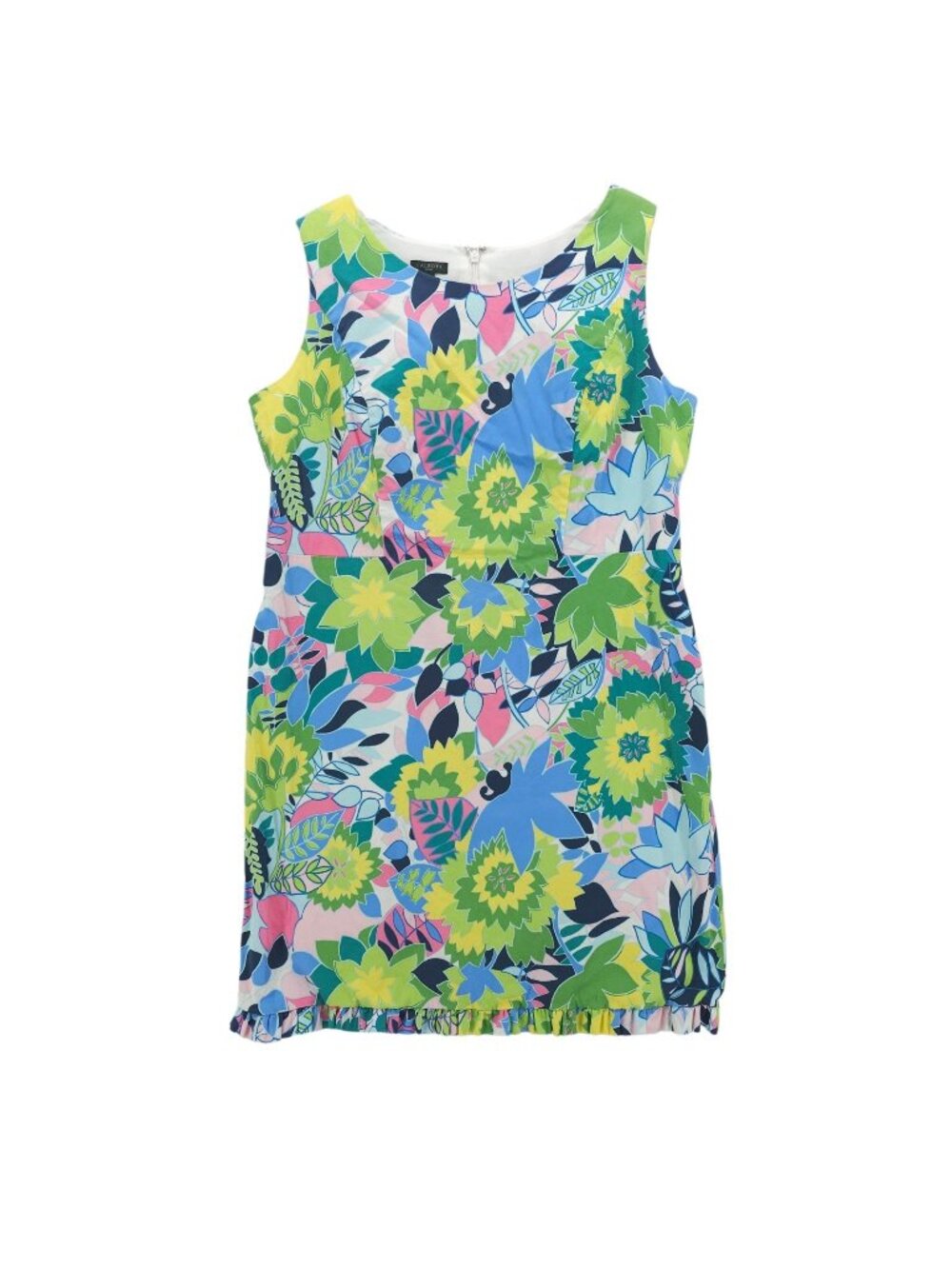 TALBOTS Floral Sleeveless Dress Colorful Cotton Blend Stretch Lined 14 PETITE